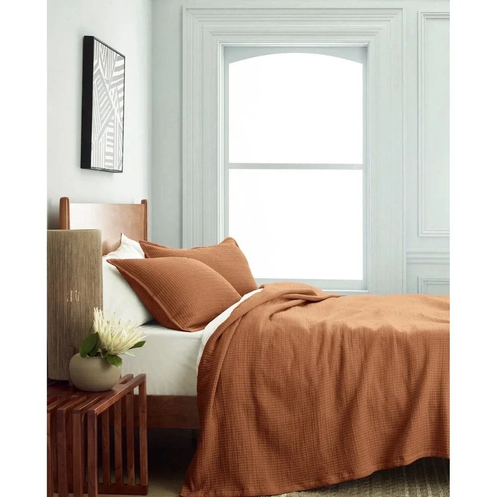 Quince Organic Ribbed Cotton Coverlet Set Full Queen Terracotta Hard to Find